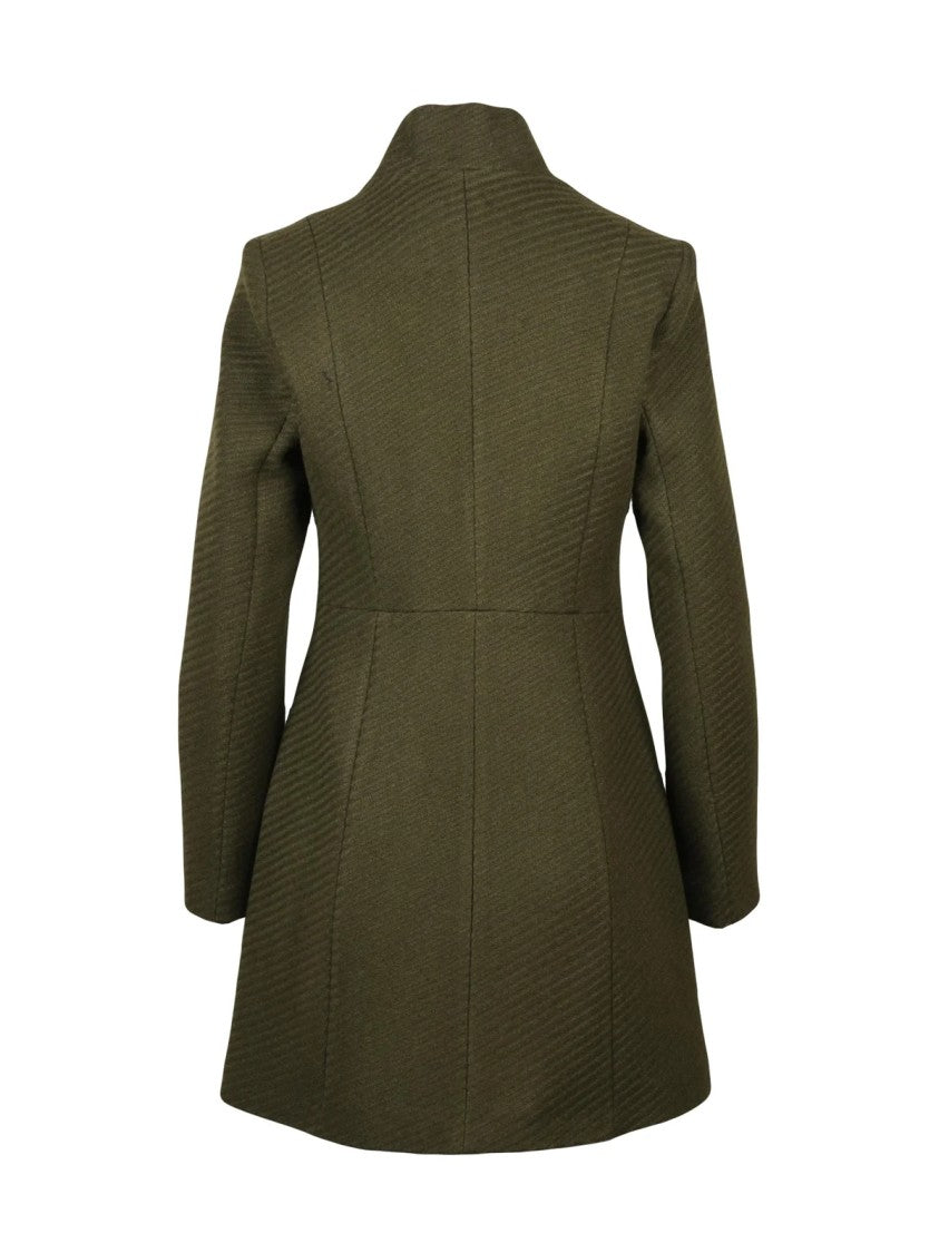 Lakore Green Fitted High-Collar Wool-Blend Coat