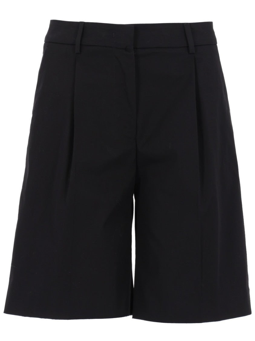 Pt Torino Neutrals Simone Mid-Rise Pleated Cotton Shorts