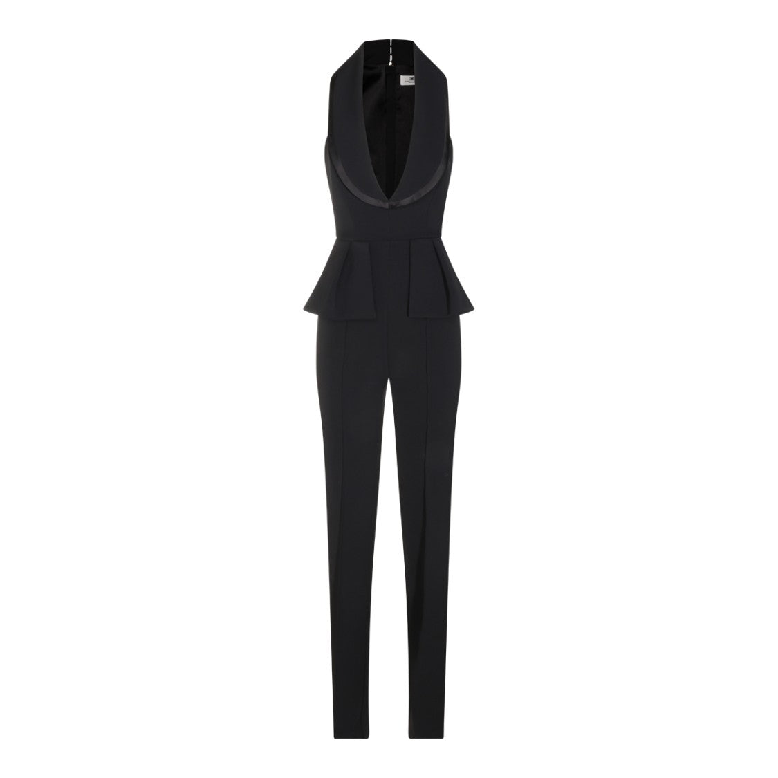 Elisabetta Franchi Black Satin-Trimmed Peplum Jumpsuit