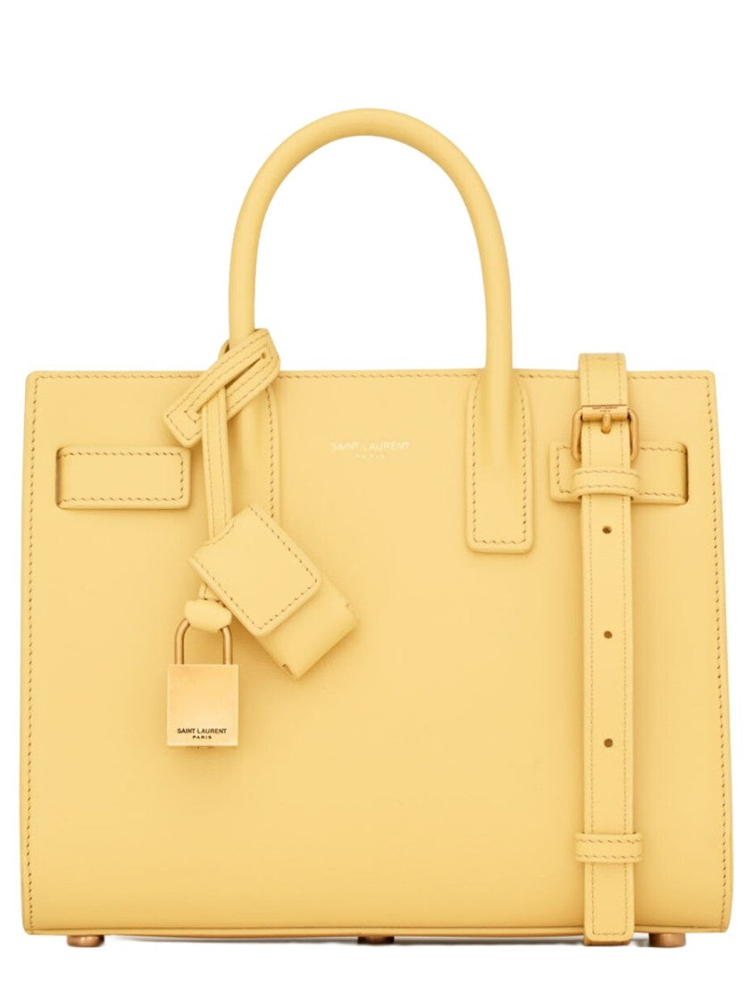Saint Laurent Structured Yellow Calf Leather Shoulder Bag With Minimalist Design