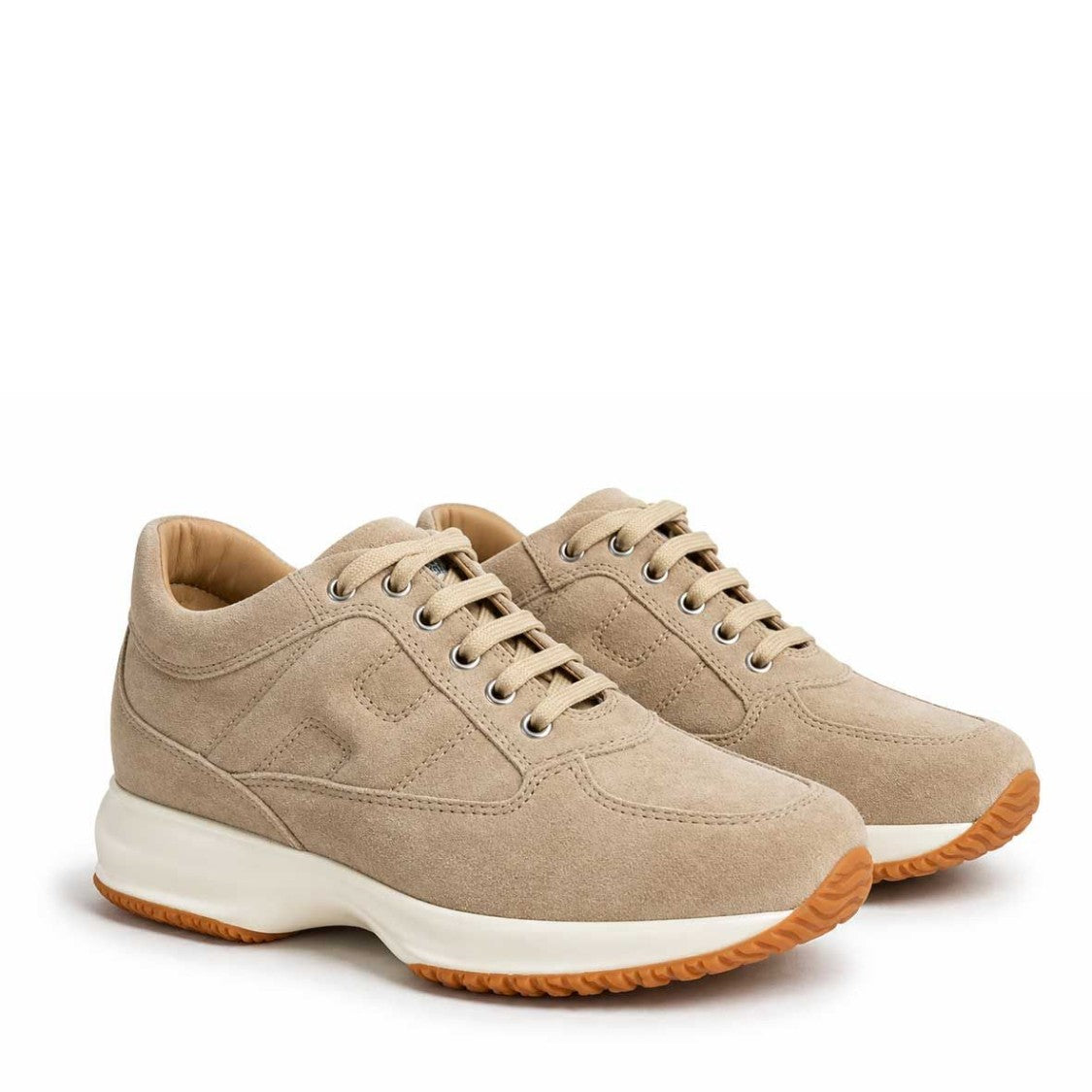 Hogan Beige Suede Tonal Laced Platform Sneakers