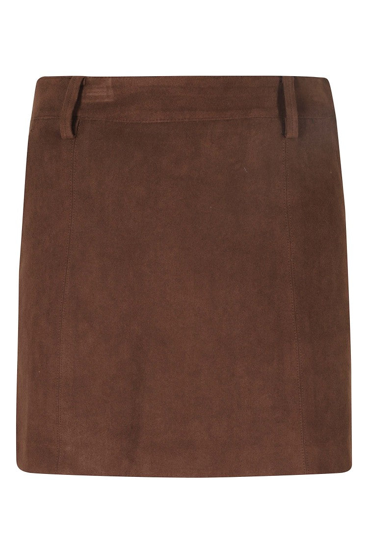 Dunst Deep Brown Faux Suede Mini Skirt With Seam Detailing