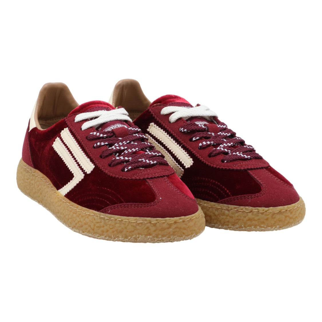 Puraai Burgundy Velvet Cream-Zigzag Sneakers