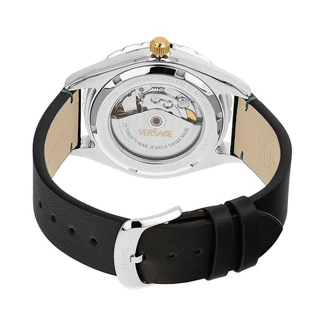 Versace Hellenyium Automatic Men's Watch With Green Dial And Leather Strap