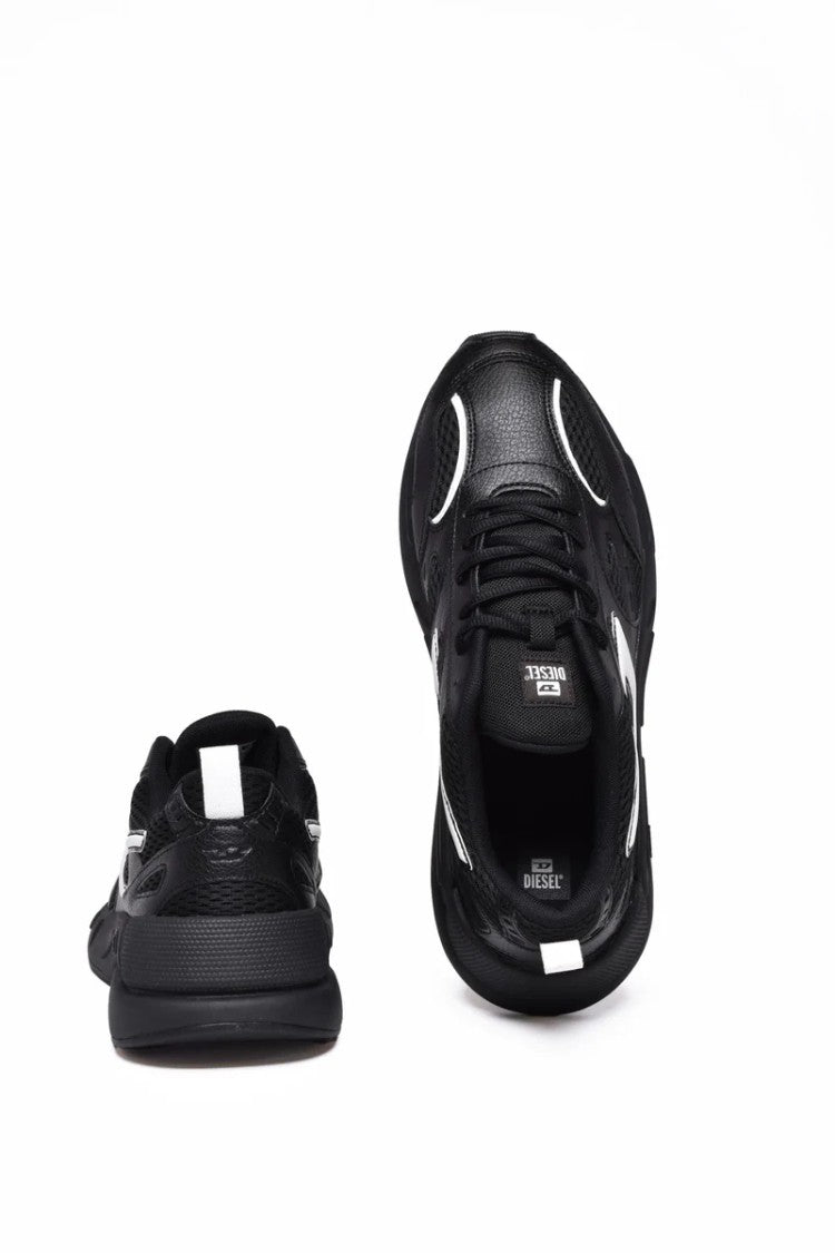 Diesel Black White Polyester Serendipity Sport Sneakers