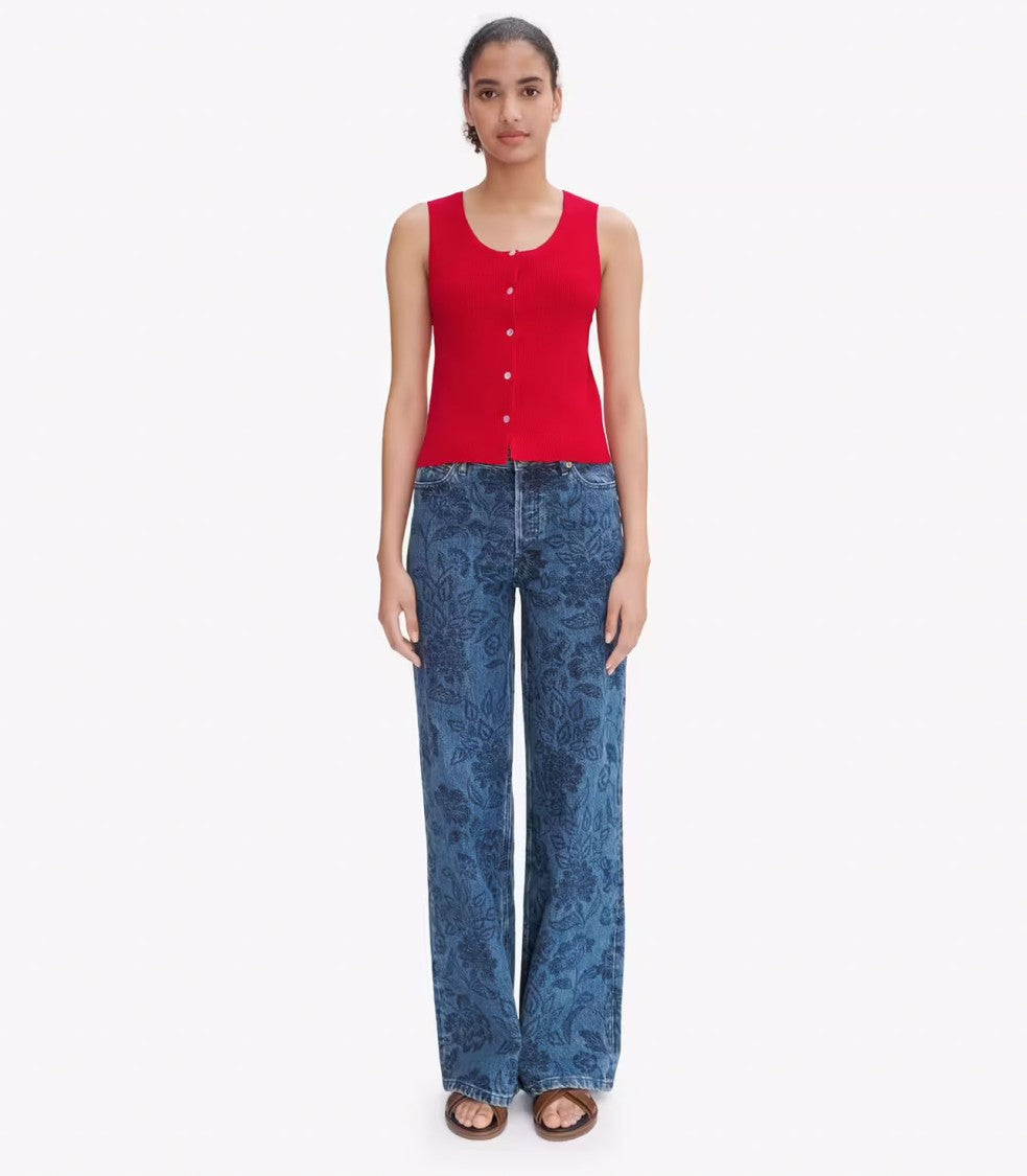 A.P.C. High-Rise Floral-Print Denim Jeans With Straight Leg