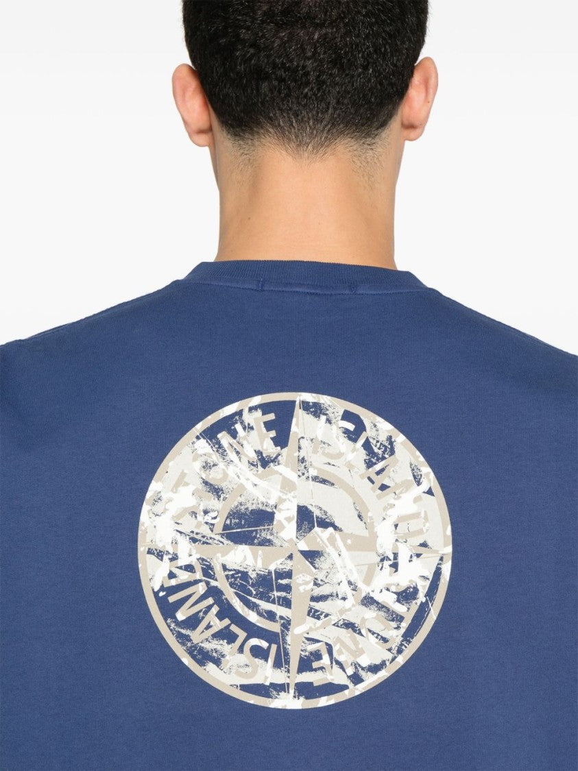 Stone Island Compass Camo Print Marine Blue T-Shirt