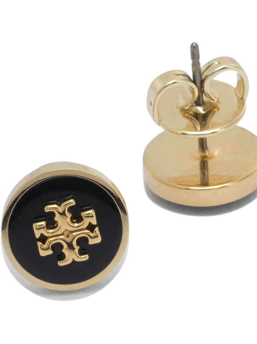 Tory Burch Polished Gold-Tone Brass Round Stud Earrings With Enamel Center