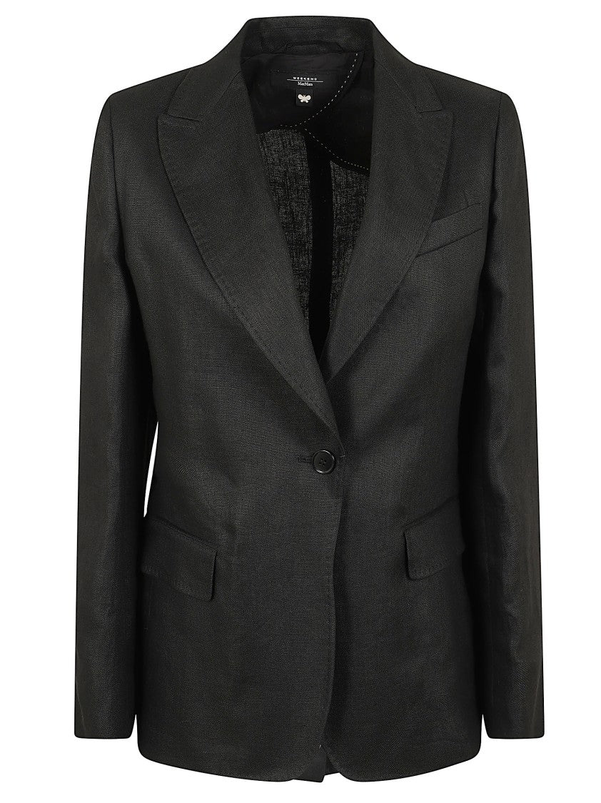 Max Mara Single-Breasted Black Linen Blazer With Wide Peak Lapels