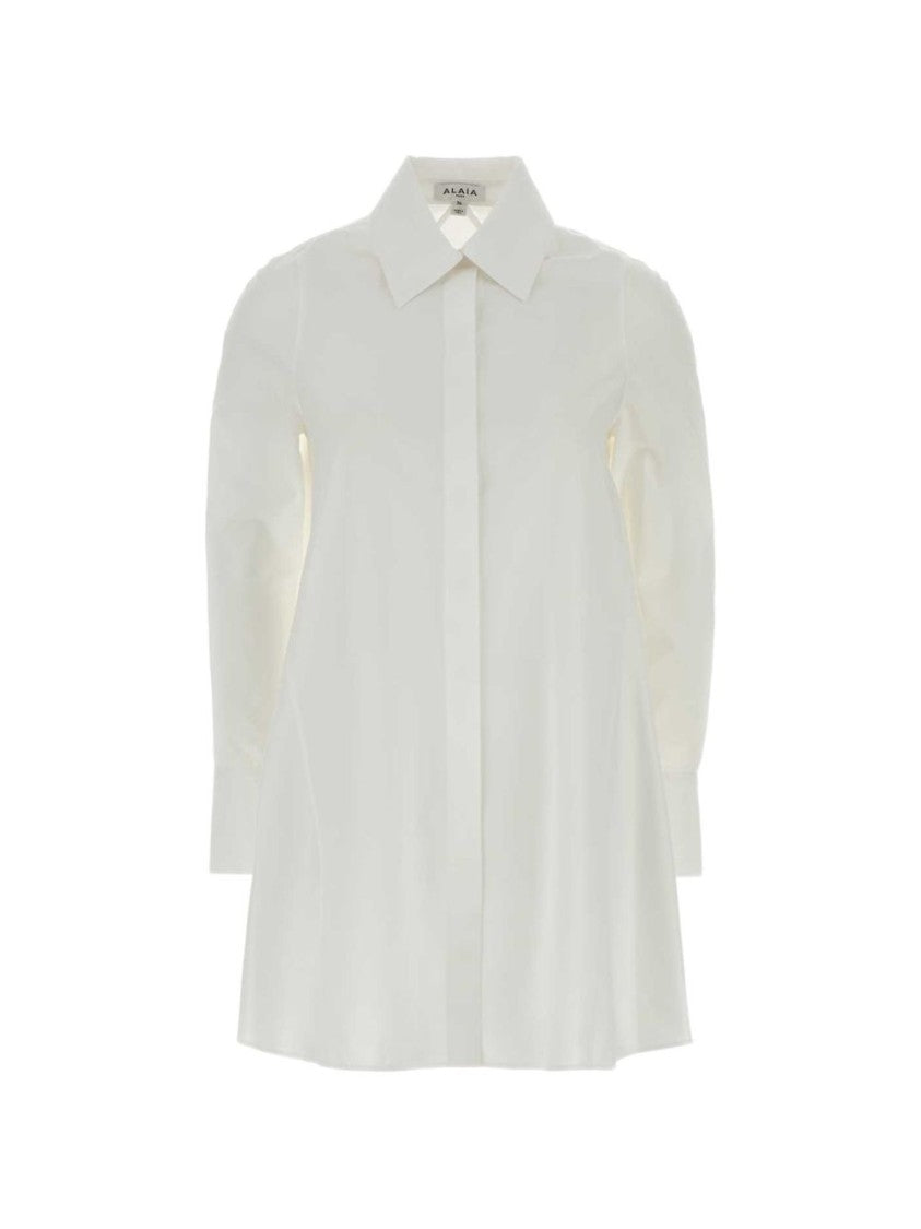 Alaïa White Minimalist A-Line Shirt Mini Dress