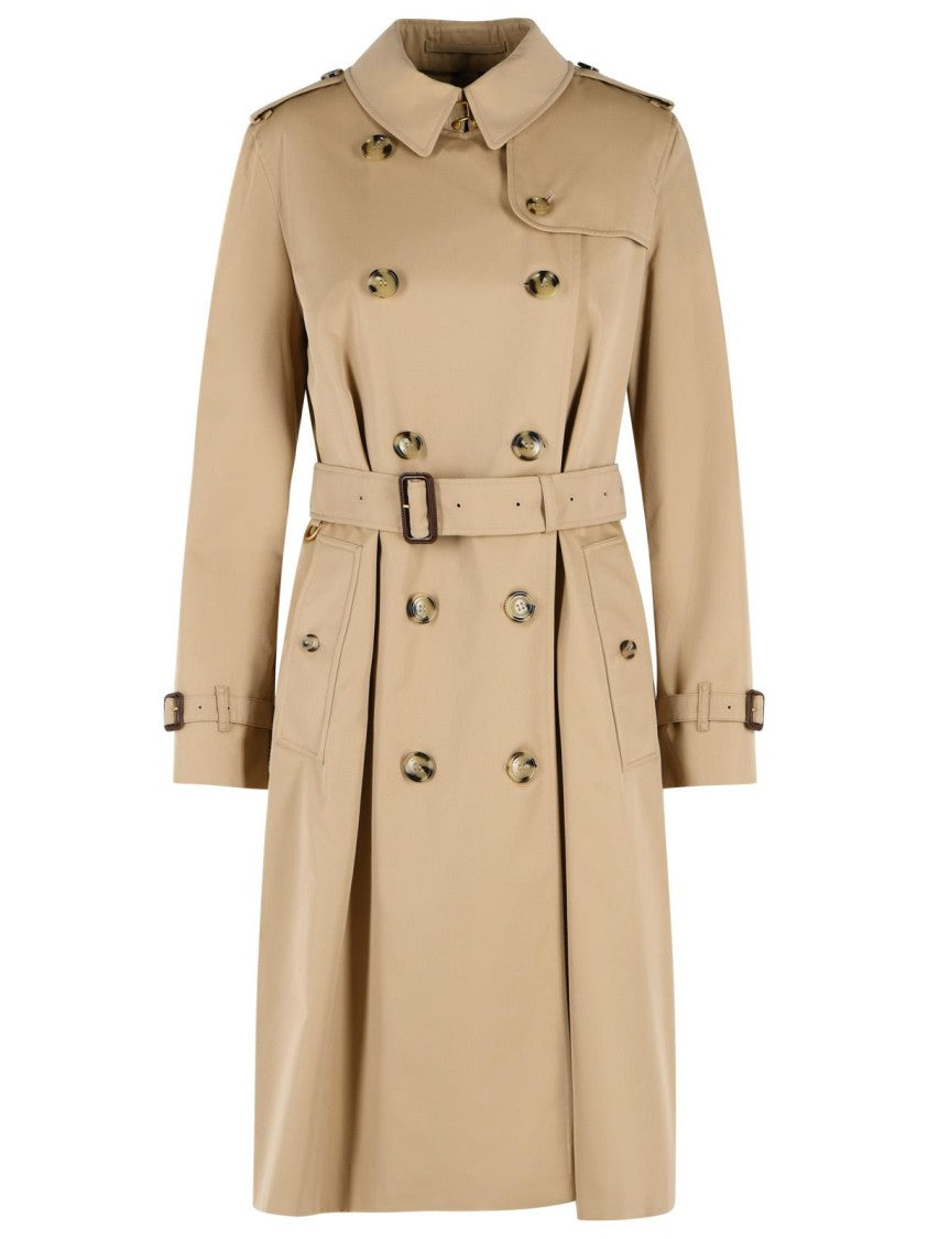 Burberry Long Beige Cotton Trench Coat With Burberry Check Lining
