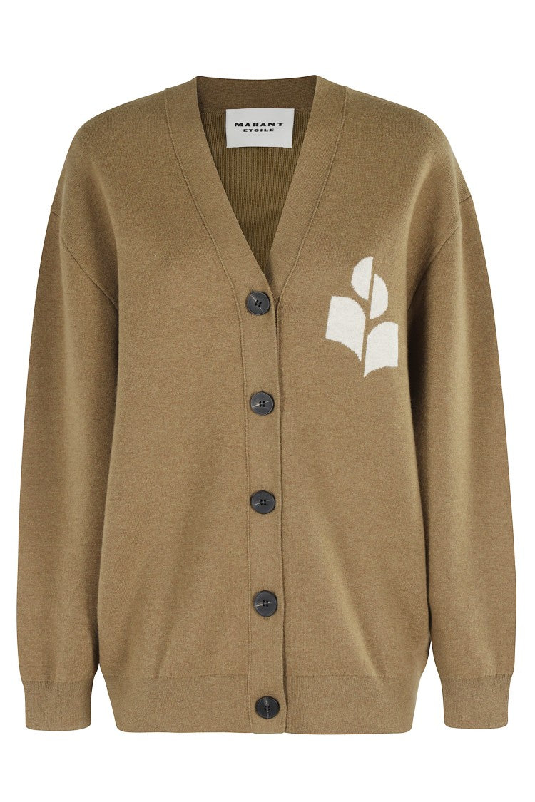 Isabel Marant Étoile Khaki V-Neck Cardigan With Logo Detail