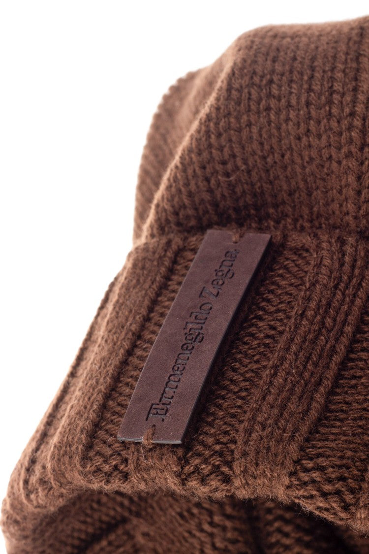 Zegna Cashmere Beanie With Leather Logo