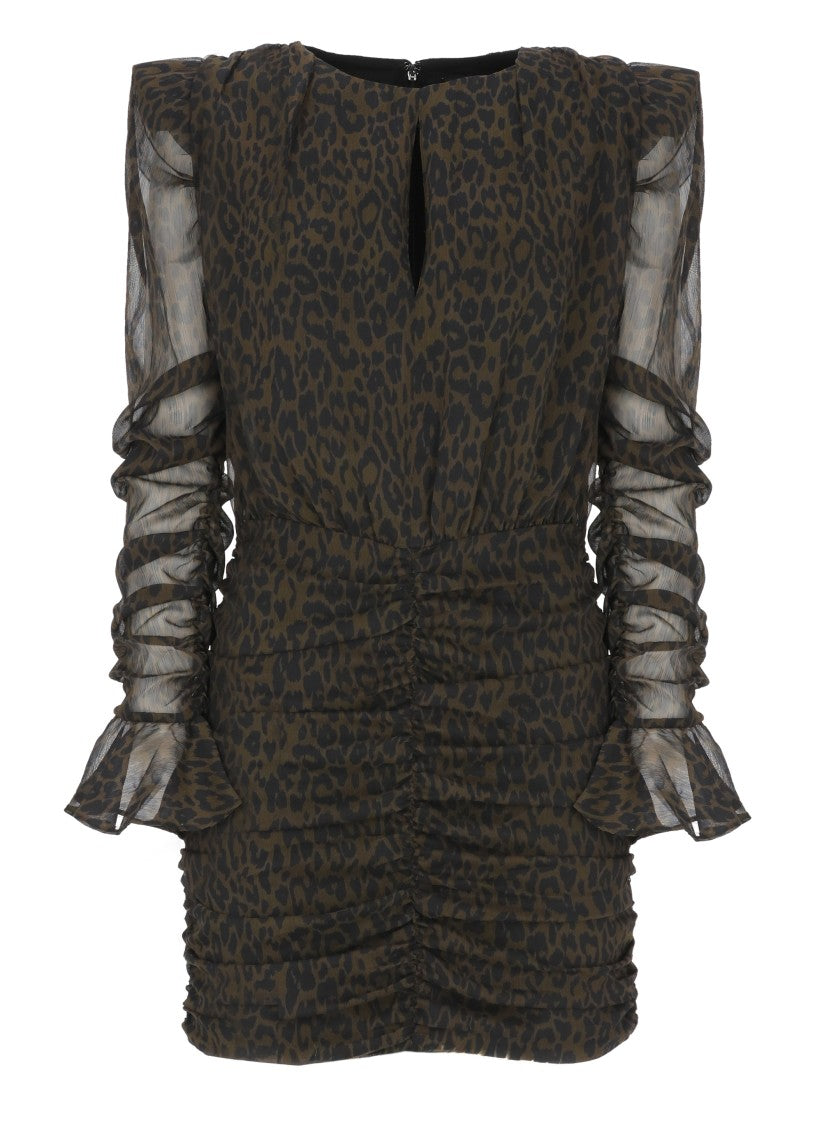 Rotate Brown Animal Print Structured Shoulder Mini Dress