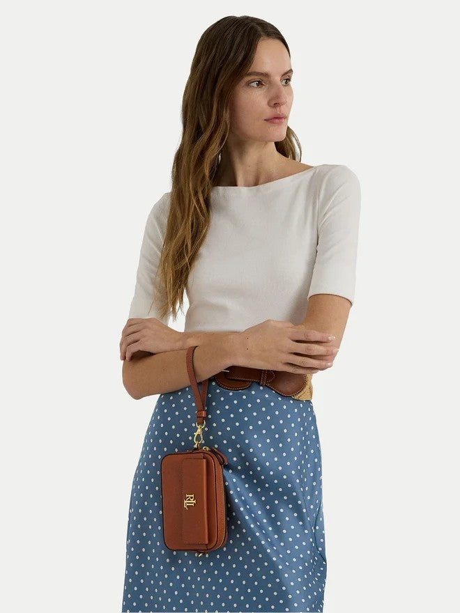 Lauren Ralph Lauren Sleek Tan Leather Wristlet Pouch