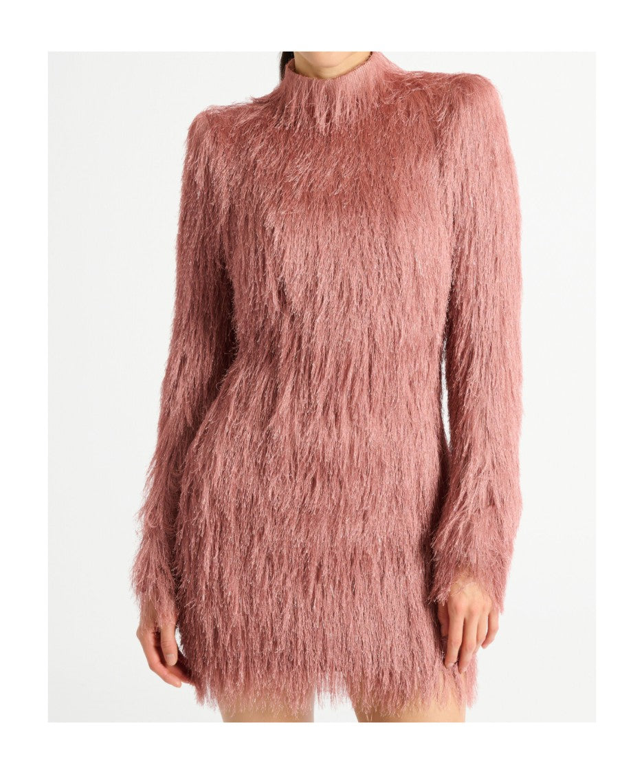 Balmain Textured Pink Mini Dress With Structured Shoulders
