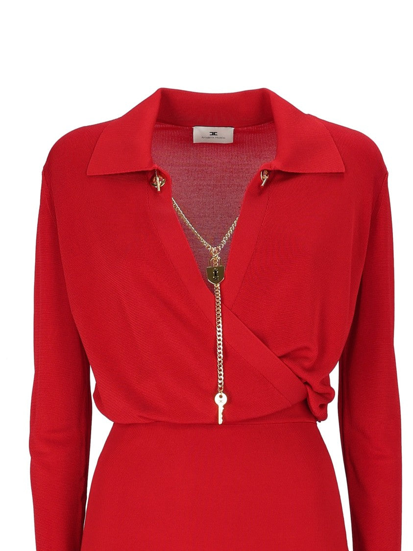 Elisabetta Franchi Knee-Length Fitted Dress With Gold Chain Detail