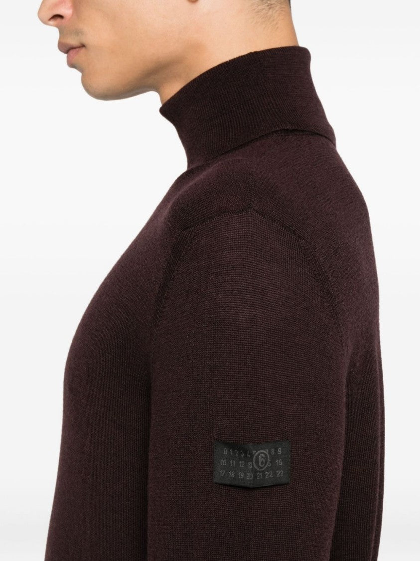 Mm6 By Maison Margiela Fitted Dark Brown Turtleneck Sweater