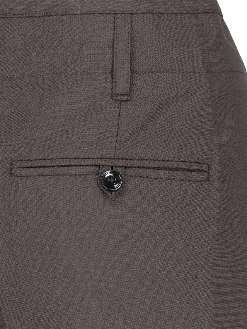 Lemaire High-Waisted Pleated Brown Wool-Blend Wide-Leg Pants