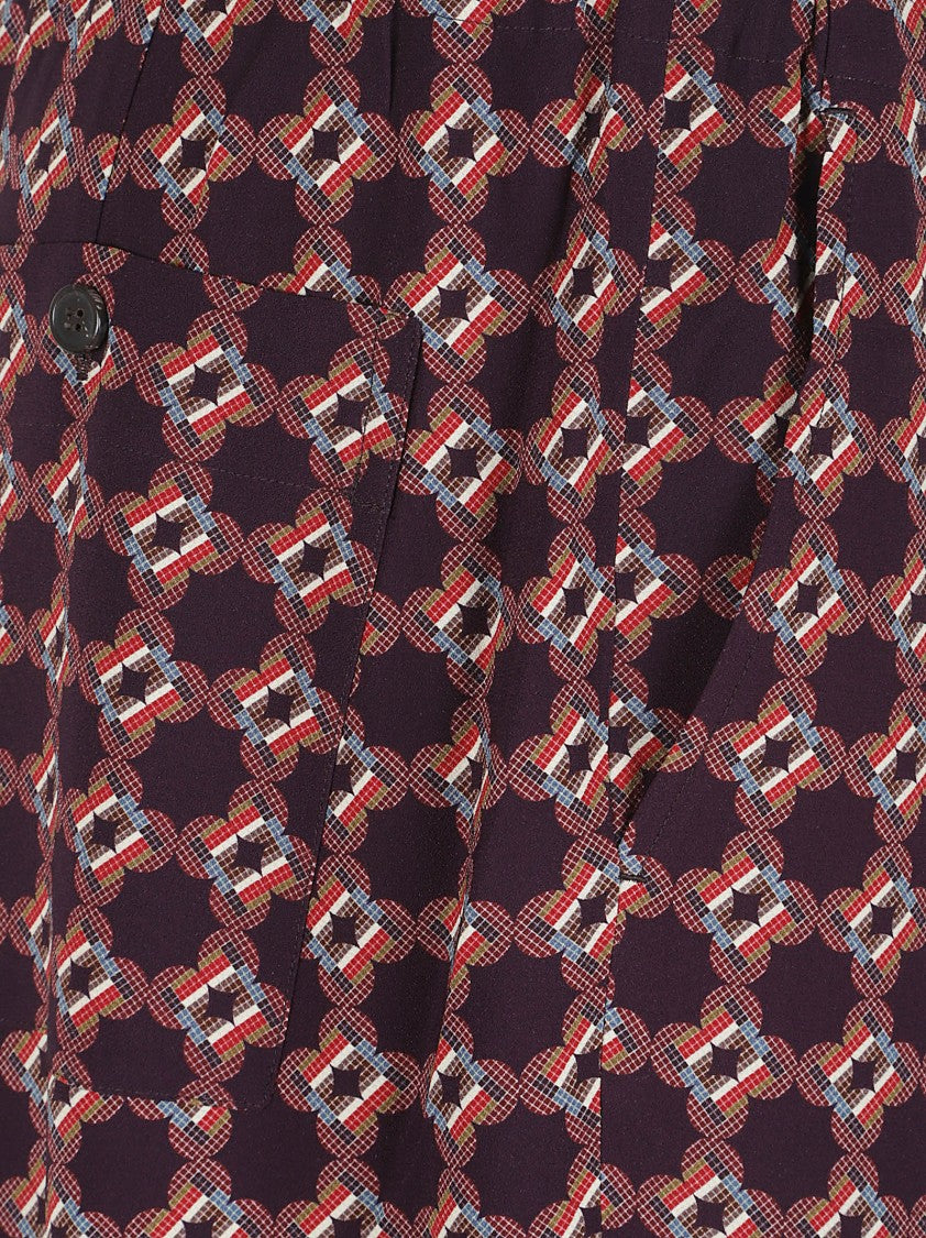 Dries Van Noten Geometric Patterned High-Waist Trousers In Deep Aubergine