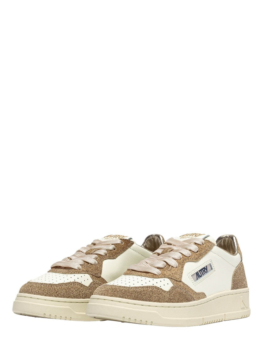 Autry Beige Low Sneakers With Glittery Suede Accents