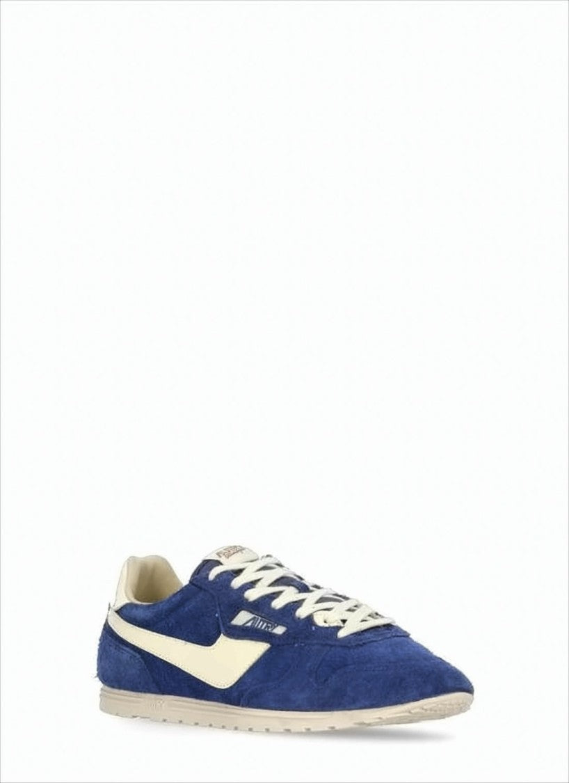 Autry Deep Blue Suede Sneakers With Cream Leather Accents