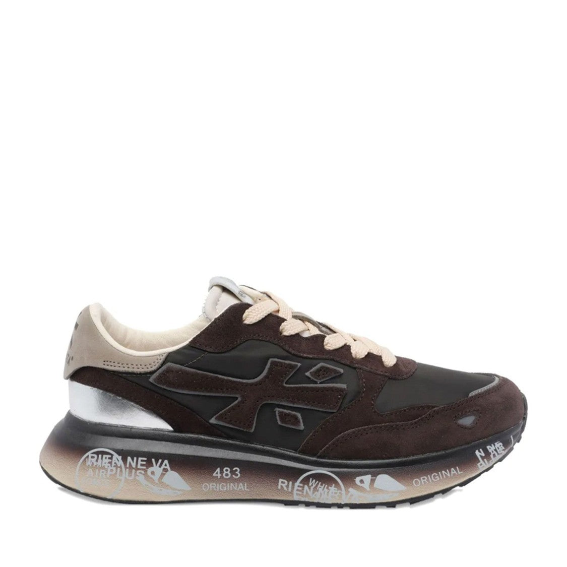 Premiata Brown Goat Leather Suede Overlay Sneakers