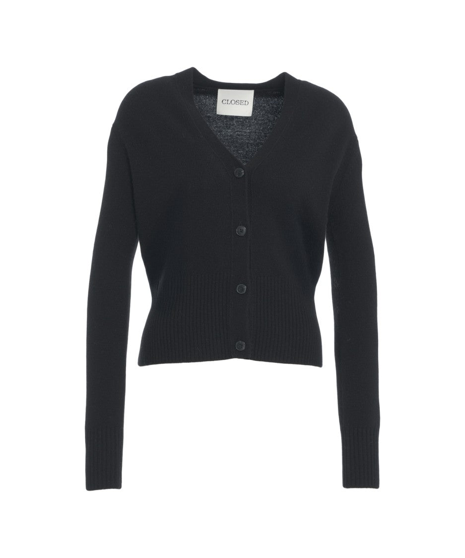 Closed V-Neck Knit Wool Cardigan With Button Closure