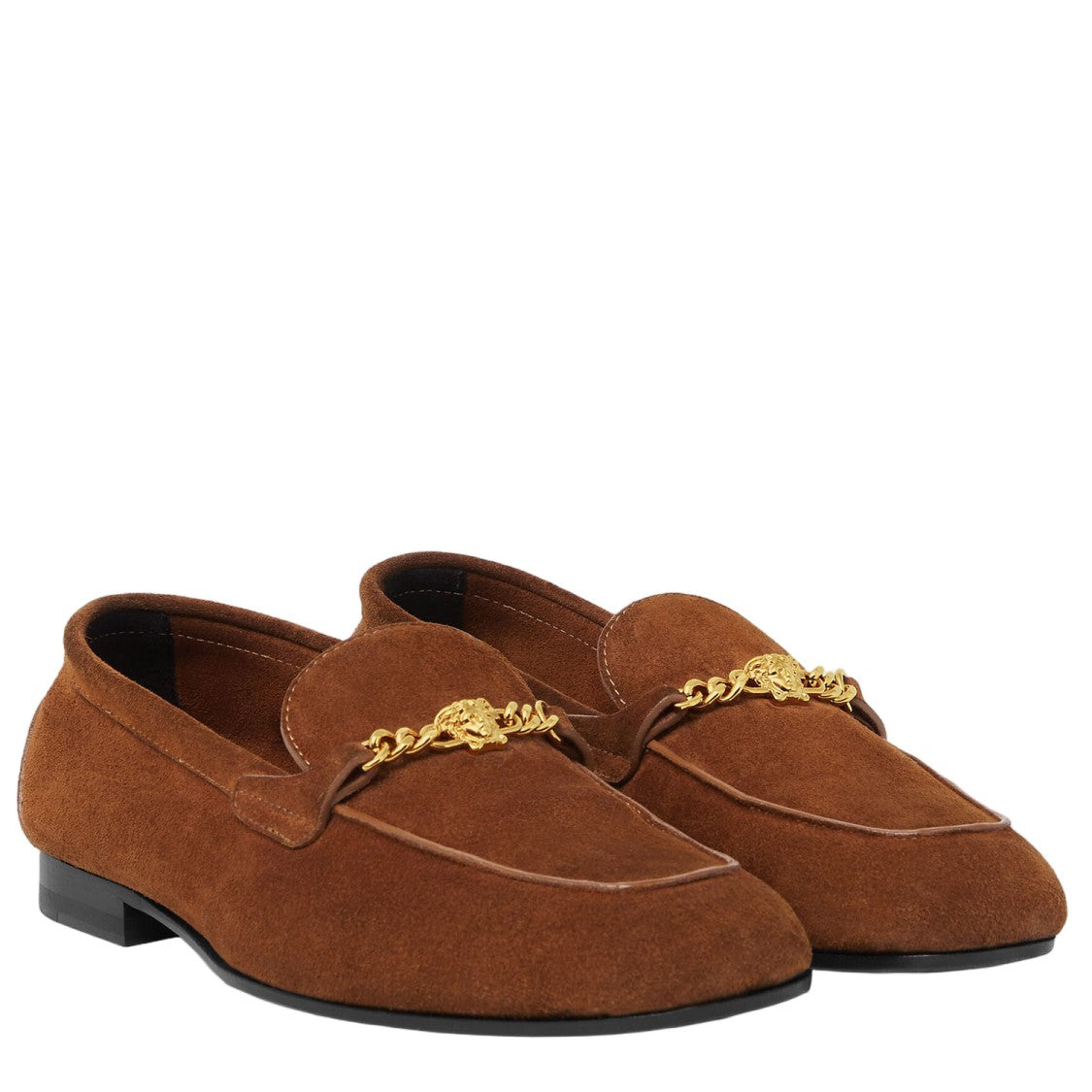 Versace Suede Slip-On Loafers With Medusa Chain Detail