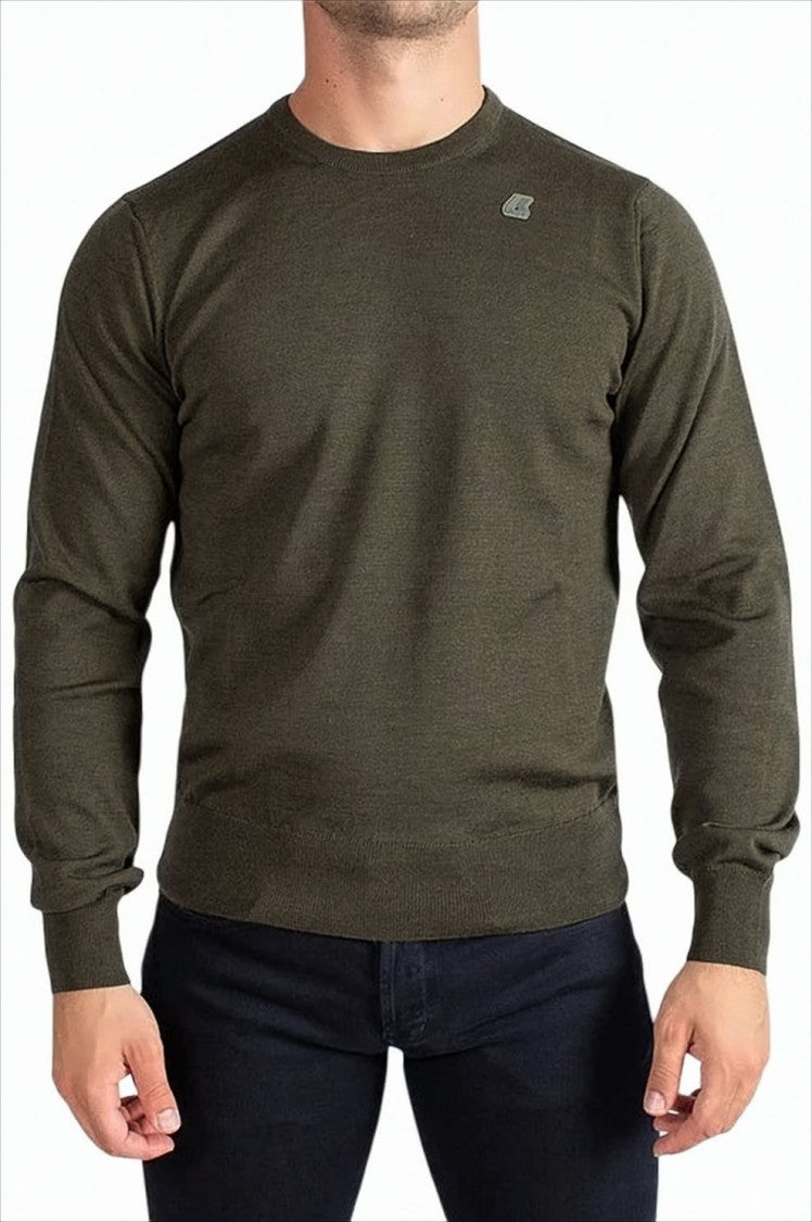 K-Way Fitted Brown Crewneck Sweater With Ribbed Detailing