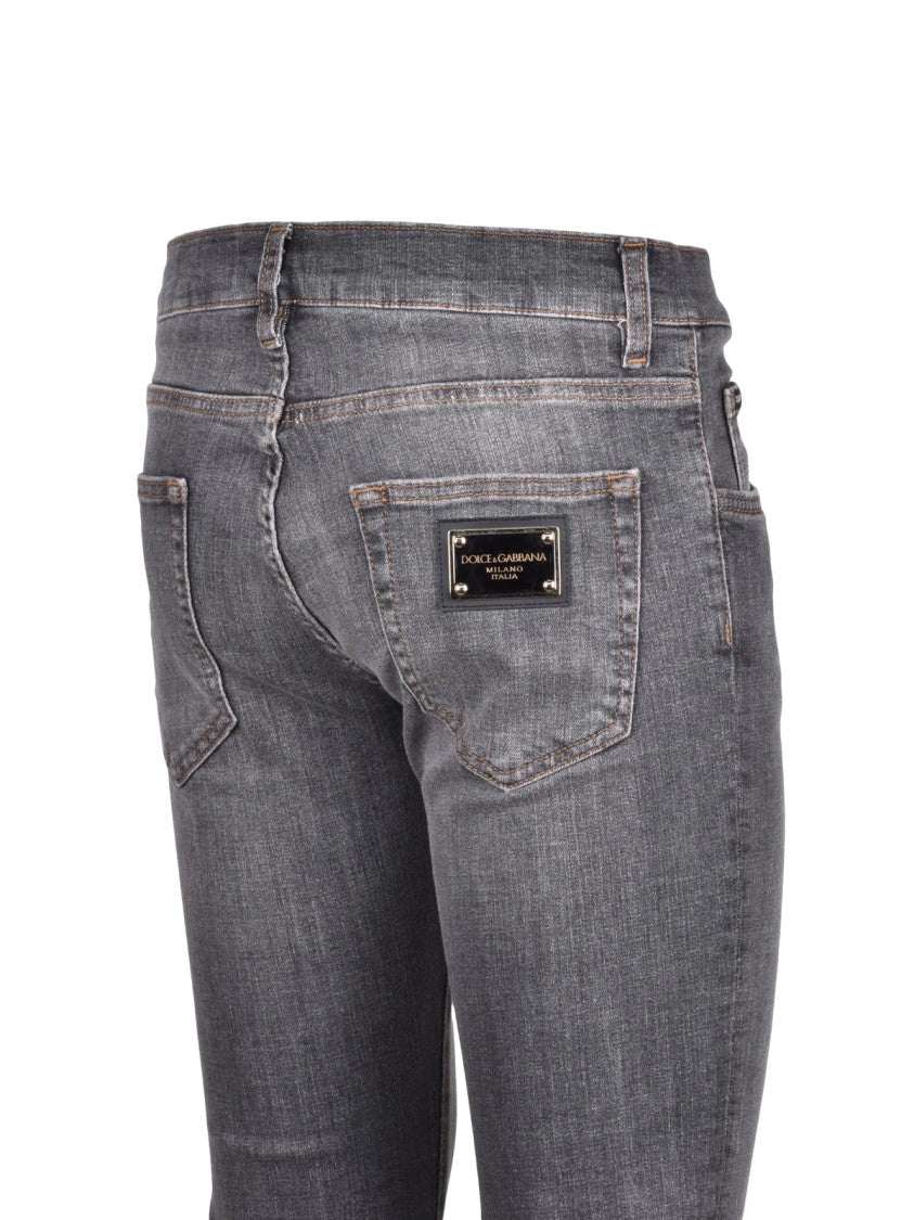 Dolce & Gabbana Grey Faded Slim-Fit Stretch Cotton Jeans