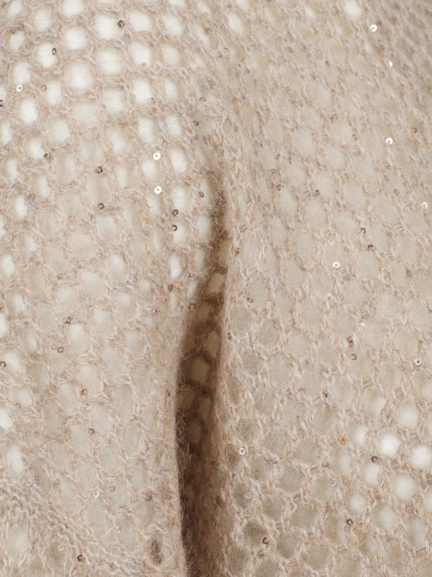 Brunello Cucinelli Net-Stitch Knit Sweater With Sequined Detail