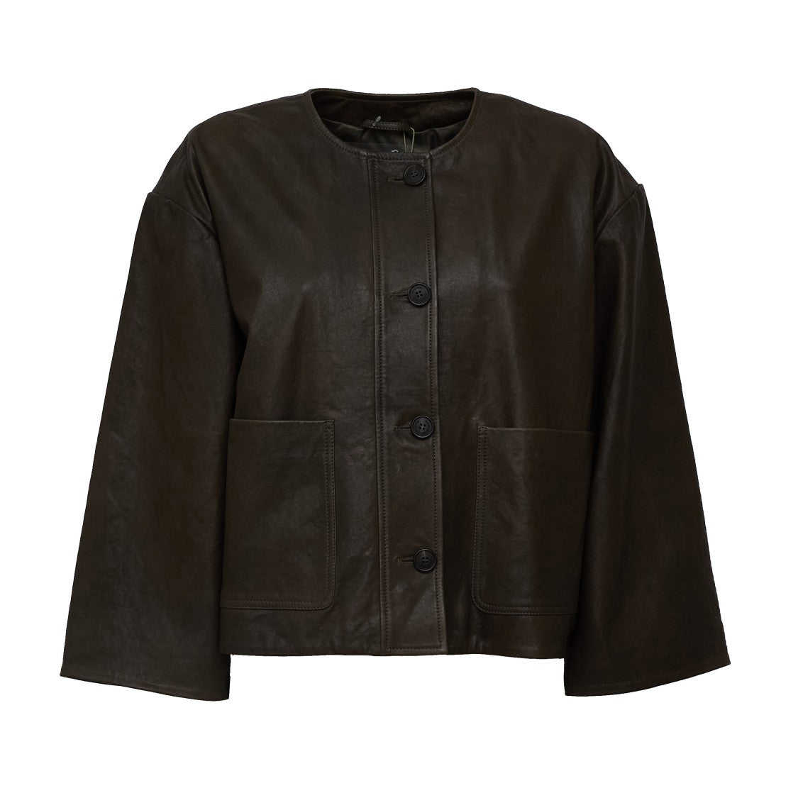 Max Mara Nappa Leather Boxy Stitched Pocket Jacket
