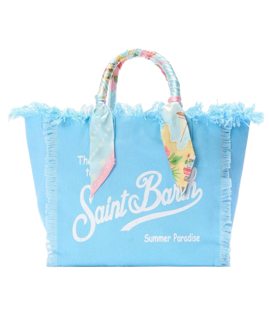 Mc2 Saint Barth Cotton Canvas Tote Bag With Fringed Edges And Logo