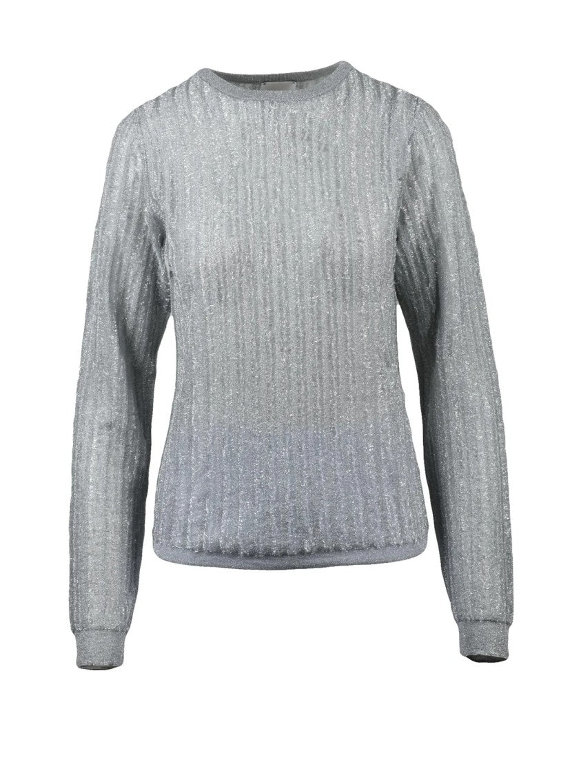 Alysi Shimmering Lamé Knit Top With Vertical Ribbed Texture