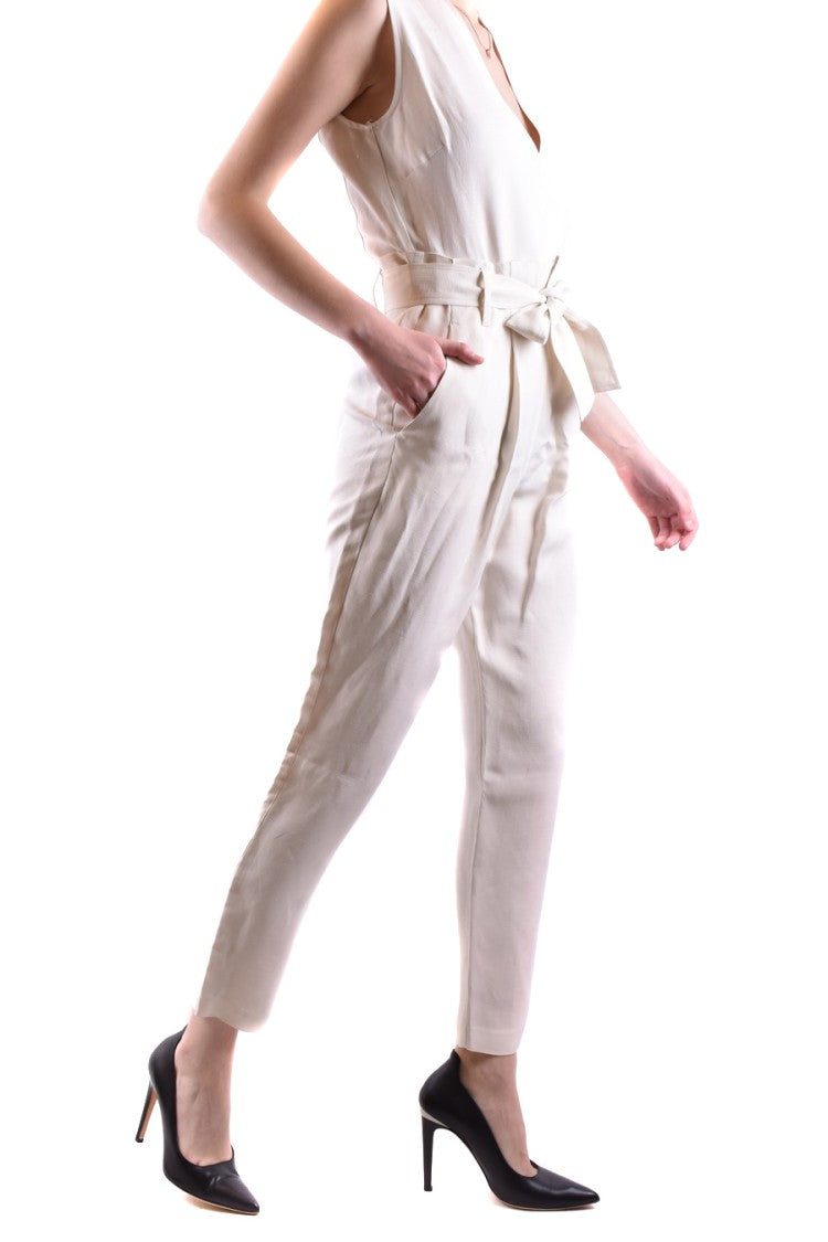 Pinko Sleeveless White Jumpsuit With Deep V-Neck