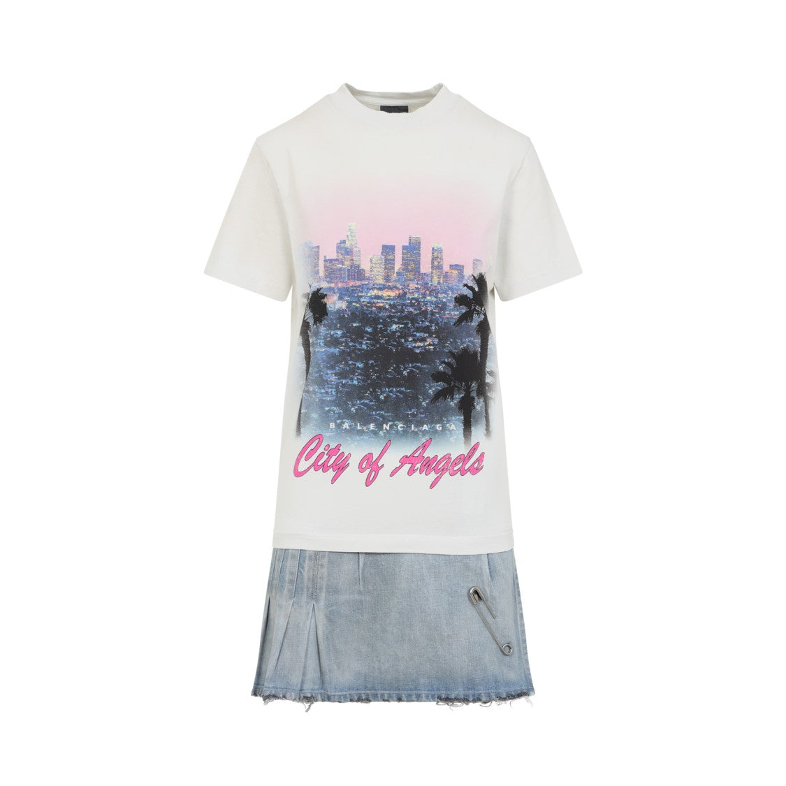 Balenciaga Graphic Print T-Shirt And Denim Skirt Combination