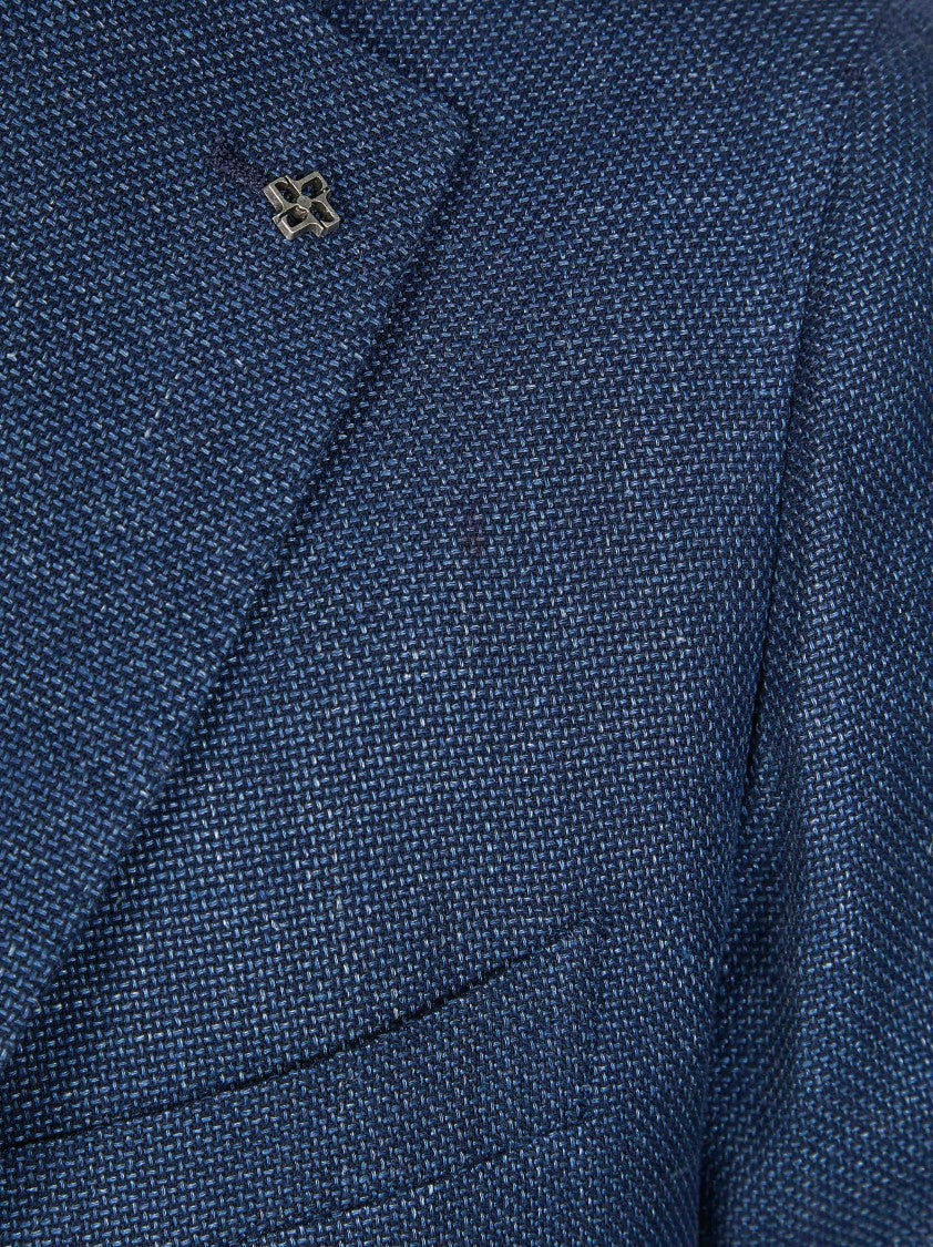 Tagliatore Deep Blue Linen-Cotton Single-Breasted Blazer