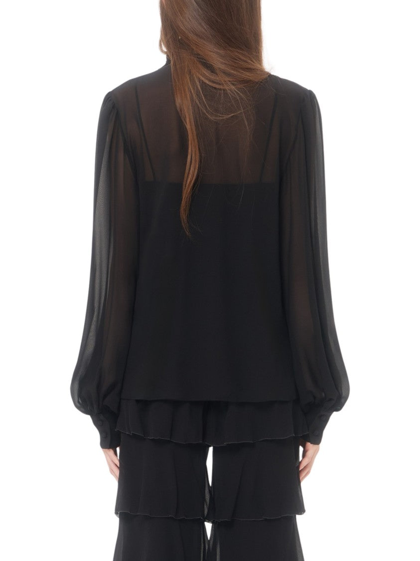 Valentino Scarf Neckline Black Silk Top With Removable Undertop