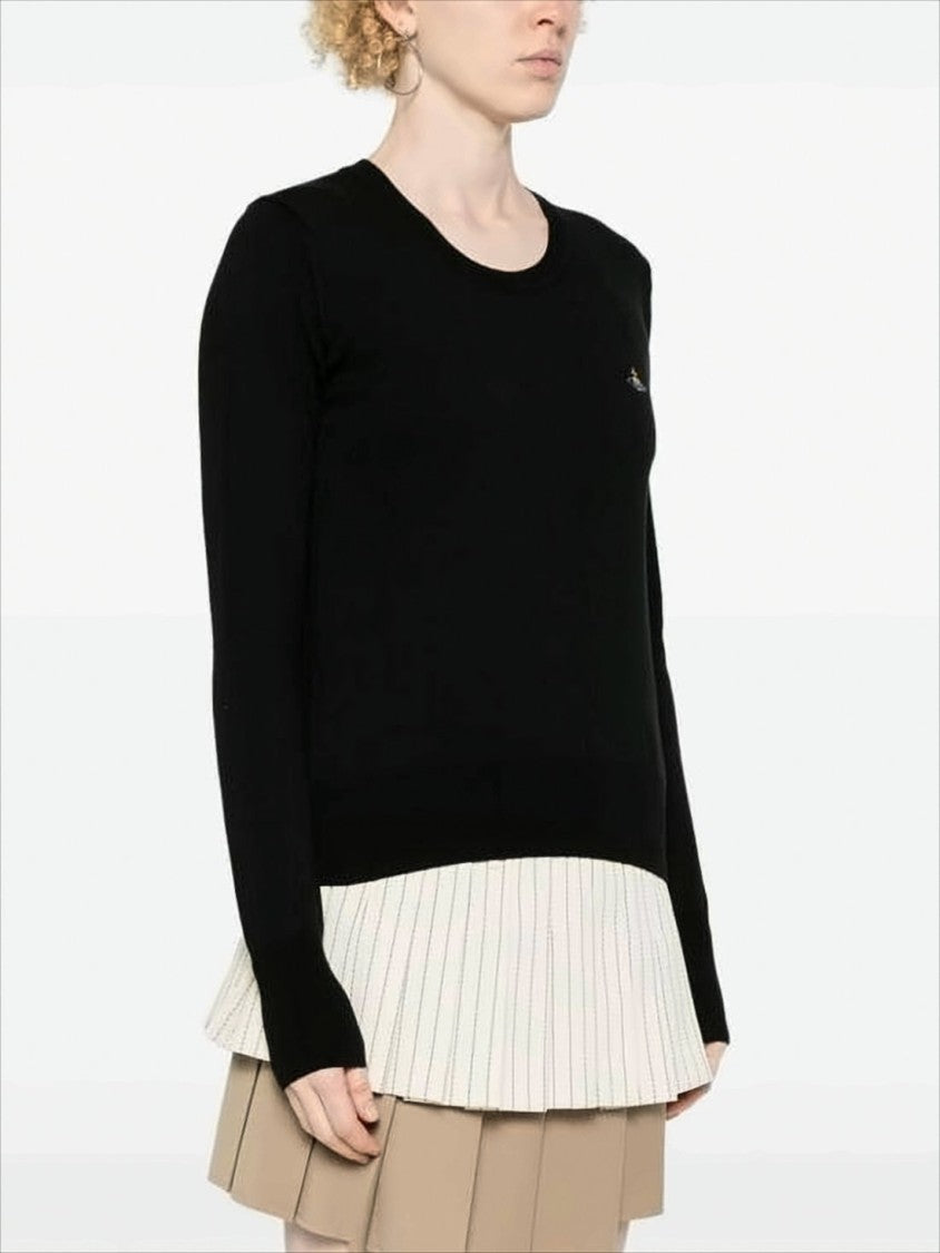 Vivienne Westwood Black Knit Sweater With Cream Pleated Hem
