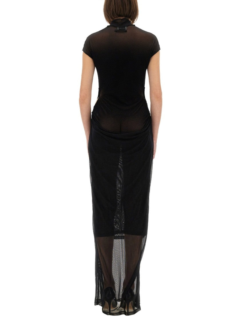 Jean Paul Gaultier Flocked Logo Mesh Maxi Dress