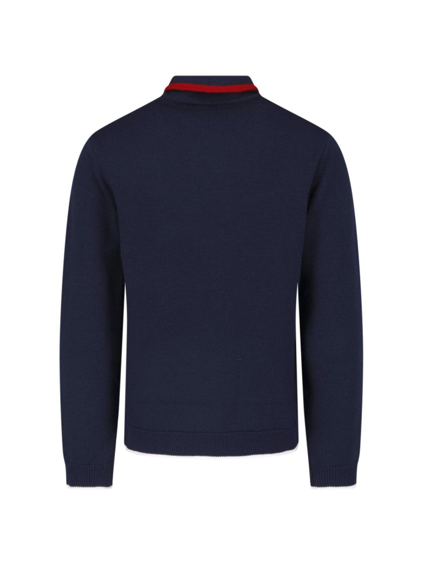 Casablanca Deep Navy Sweater With Mint Stripe And Contrasting Trim