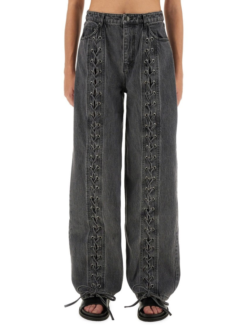 Rotate Birger Christensen Wide-Leg Pants With Lace-Up Detailing In Organic Cotton