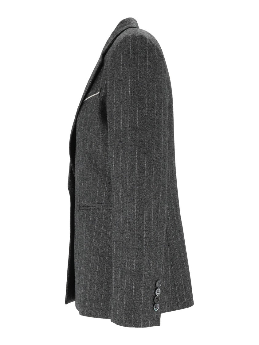 Peserico Structured Pinstripe Notched Lapel Blazer