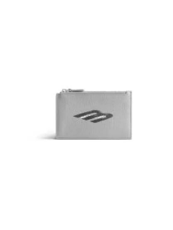 Balenciaga Rectangular Grey Calfskin Leather Wallet With Zip Closure
