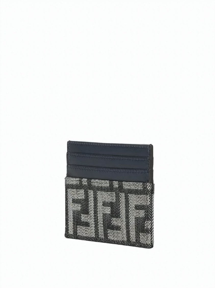 Fendi Textured Fabric Cardholder With Smooth Leather Accents