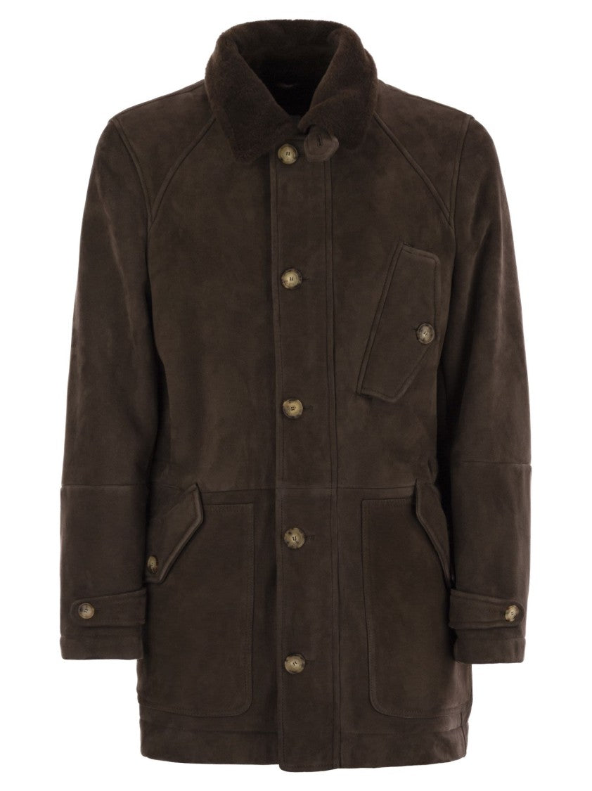 Brunello Cucinelli Tone-On-Tone Suede Shearling Coat