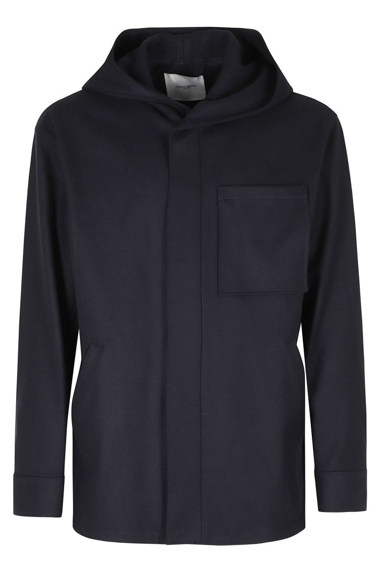 Paolo Pecora Wool Hooded Jacket With Double-Slider Zipper And Exposed Stitching