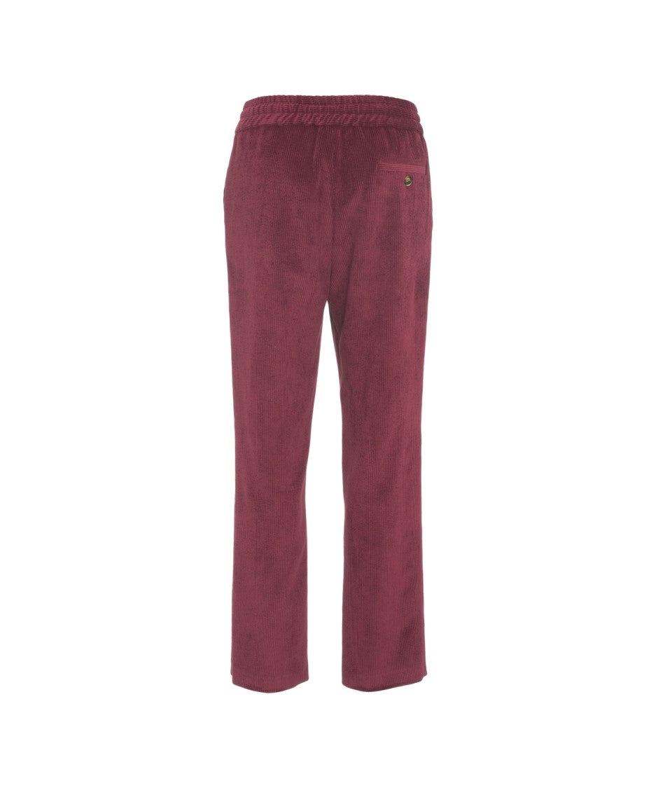 Gender Burgundy Corduroy Pants With Adjustable Waistband