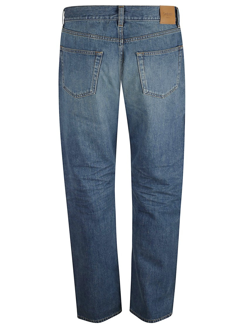 Saint Laurent Mid-Rise Straight Leg Denim Jeans